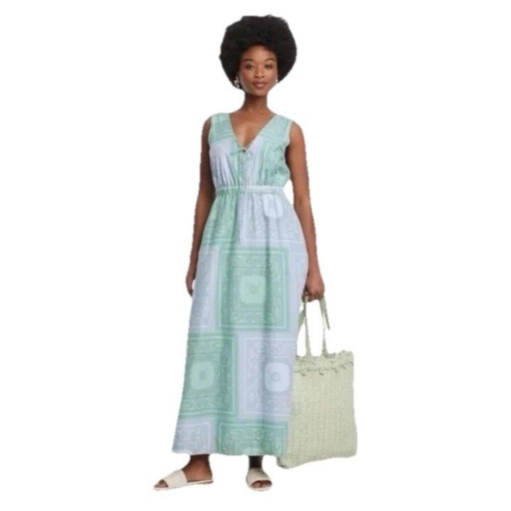 Universal Thread Maxi Dress Size M Bandana Handkerchief Sleeveless Boho Cottage